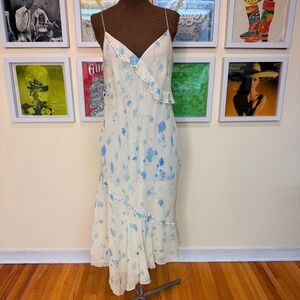 Vintage Silk Y2K Frilled Ivory Floral Beaded Slip Dress